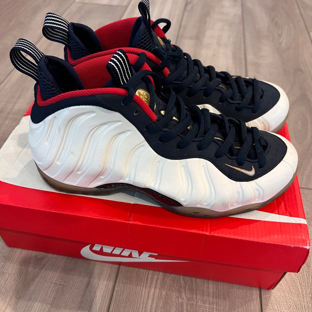Nike Foamposite One Olympic Sneakers - White and Black Gold